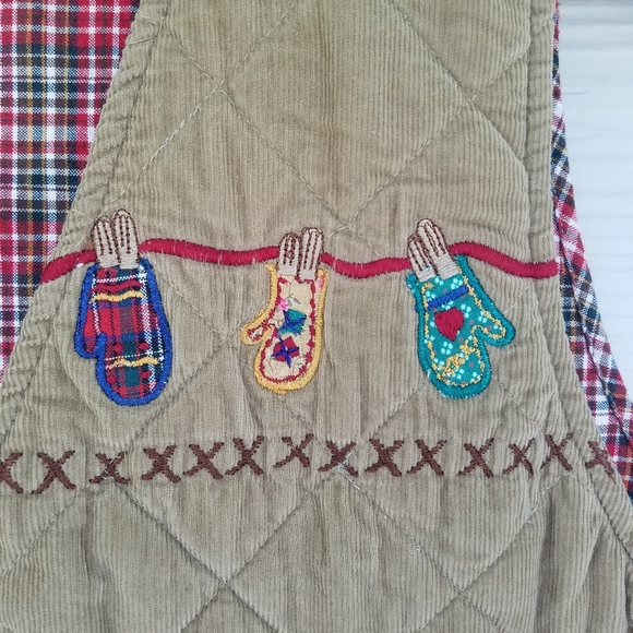 Vintage Christmas Vest Button Front Corduroy Quilted Plaid Back Holiday Vest - Picture 7 of 10
